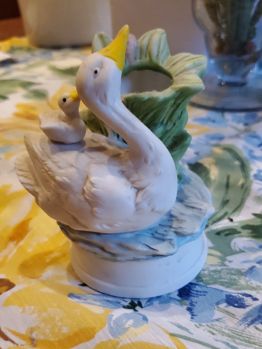 Porcelain Swan Figurine Planter - White and Pastel. Music Box Not Playing